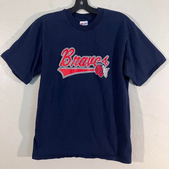 Vintage 90s Mississippi Braves Made‎ in USA Single Stitch Graphic Tee Navy Blue - Picture 1 of 5